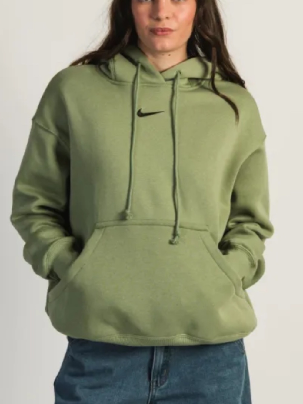 Nike Phoenix Fleece Oversized Pullover Hoodie Green Center Swoosh